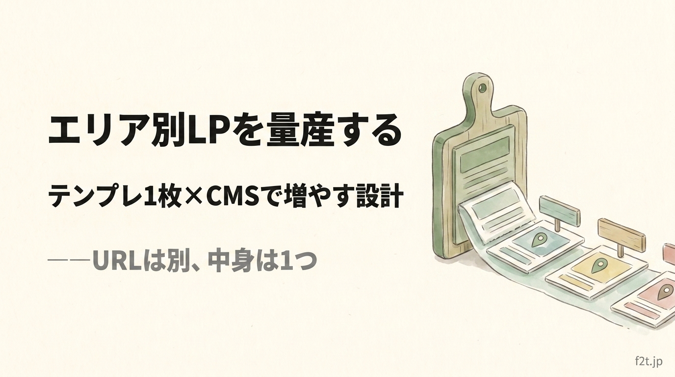 エリア別LPを1テンプレートから量産する設計。Webflow CMSで増やすかパラメータで出し分けるか